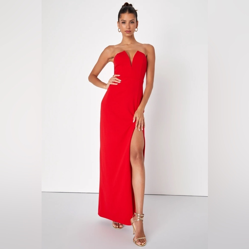 Lulus Dedicated to Glamour Red Strapless Maxi Dress - Picture 4 of 8
